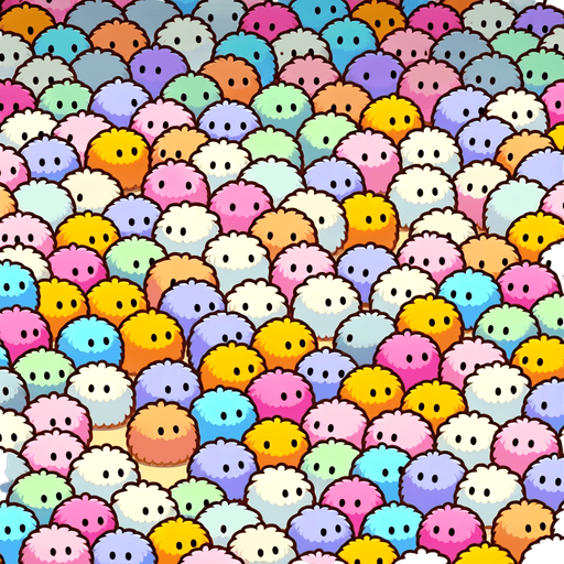Background for hyper casual puzzle game. a large area covered with thousands of tribble. a furry cuddly ball of fluff. multicouloured. startrek. little cartoon style faces on each of them. Pastel colors, flat shaded, vector art. Single Game Texture. In-Game asset. 2d. Blank background. High contrast. No shadows Single Game Texture. In-Game asset. 2d. Blank background. High contrast. No shadows.