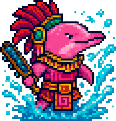Generame un guerrero azteca con patrones, estilo pixelar, además será una Delfin Rosado con efectos de AGUA.
In-Game asset.  2d.  High contrast.  No shadows