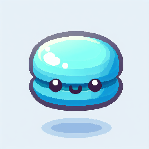 macaron bleu avec un visage mignon..
Single Game Texture.  In-Game asset.  2d.  Blank background.  High contrast.  No shadows