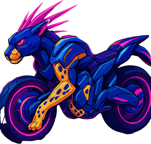cyberpunk American anime koraidon Miraidon-esque motorcycle animal futuristic cheetah-meets-motorcycle