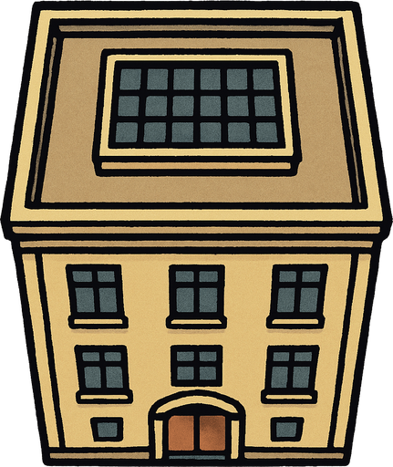 üstden çekilmiş bina.
In-Game asset.  2d.  High contrast.  No shadows