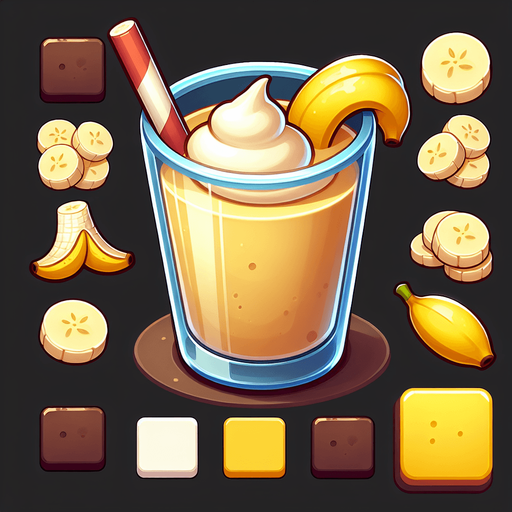 A nice glass of banana milkshake.
Single Game Texture. In-Game asset. 2d. Blank background. High contrast. No shadows.