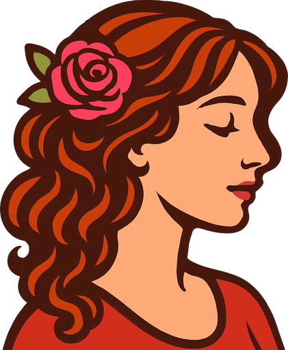 a romantic woman profile photo.
In-Game asset.  2d.  High contrast.  No shadows