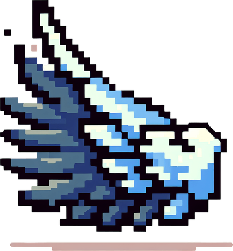 8-bit. cartoon. pigeon wing. seen from the side. in game assset. Single Game Texture. In-Game asset. 2d. Blank background. High contrast. No shadows.