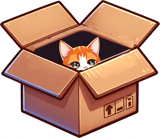 cute Chibi ginger cat peeking from the box into the camera. Cheeky, happy.