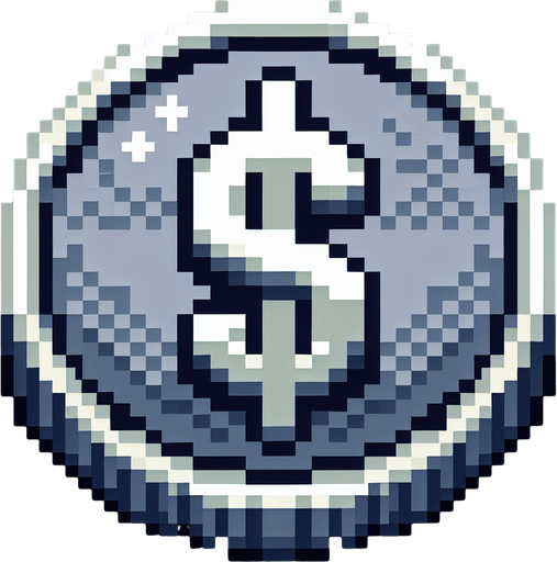 perspective of a basic silver coin with a dollar sign ‘$’....
video game sprite