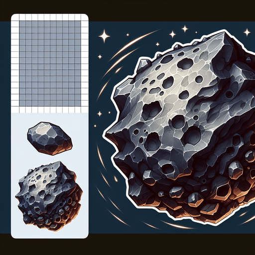 meteorite.
Single Game Texture. In-Game asset. 2d. Blank background. High contrast. No shadows.