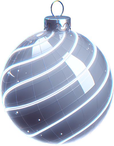 A super shiny white metallic christmas glass ball decoration with a glowing outline. Single Game Texture. In-Game asset. 2d. Blank background. High contrast. No shadows.
