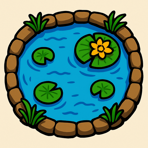 A pond. Top down view..
In-Game asset.  2d.  High contrast.  No shadows