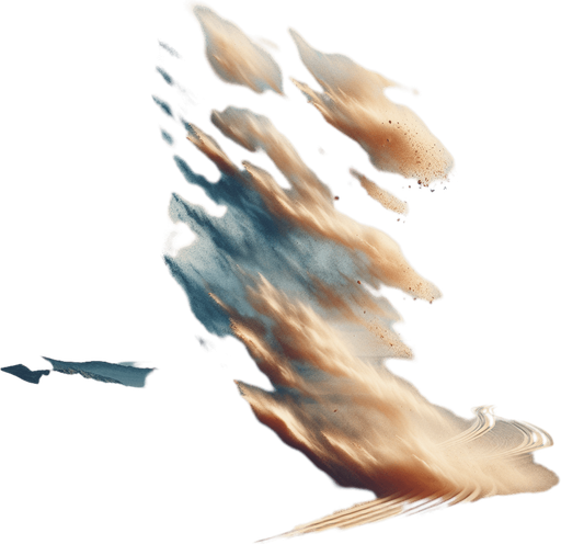 Light bright and transparent vertical Sand cloud in the air behind a vehicle