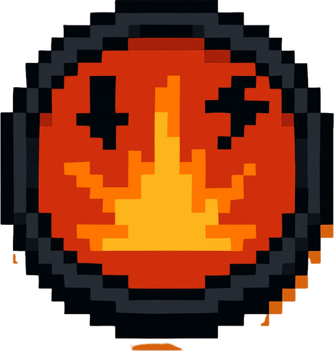 pixel art circle damage button with symbols and no letters.
In-Game asset.  2d.  High contrast.  No shadows