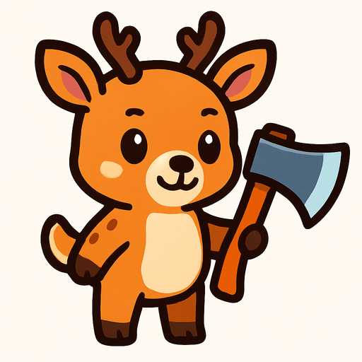 a cute dear with an axe.
In-Game asset.  2d.  High contrast.  No shadows