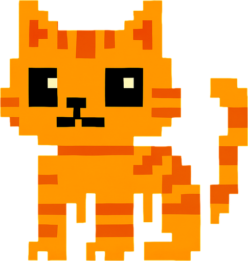 pixel cat.
In-Game asset.  2d.  High contrast.  No shadows