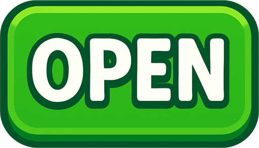 A green Open button.
In-Game asset.  2d.  High contrast.  No shadows