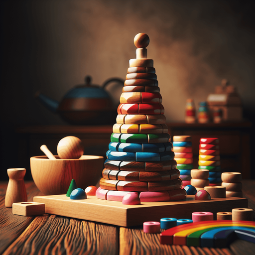Amazing games background for wooden children’s rainbow stacking tower game.