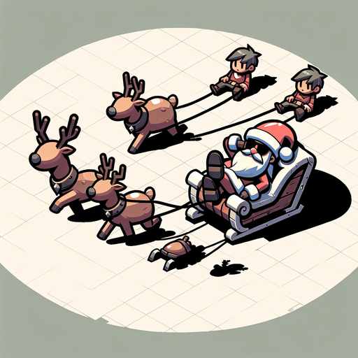 A lazy santa clause on his sleigh with reindeers. 2d cartoon, side view Single Game Texture. In-Game asset. 2d. Blank background. High contrast. No shadows.