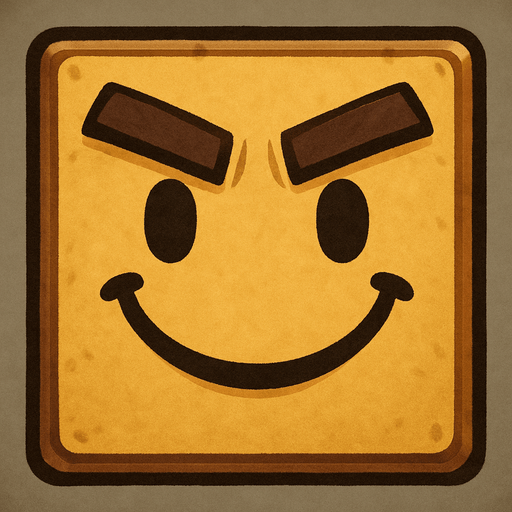 square smiley face thick eyebrows.
In-Game asset
