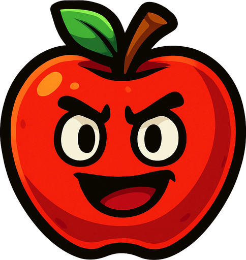 Apple with face.
In-Game asset.  2d.  High contrast.  No shadows