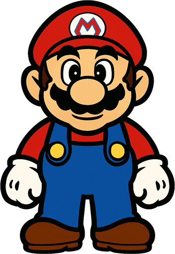 super mario facing camera.
In-Game asset.  2d.  High contrast.  No shadows