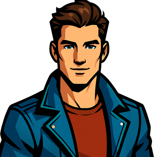 handsome man.
In-Game asset.  2d.  High contrast.  No shadows