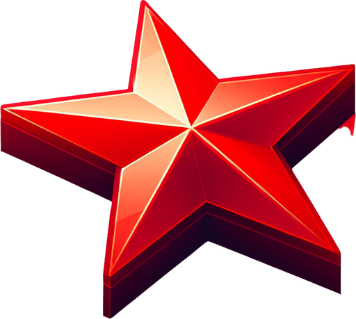 a red star.
Single Game Texture. In-Game asset. 2d. Blank background. High contrast. No shadows.