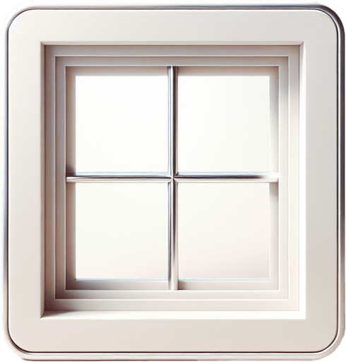 Pale white pop-up window with chrome rounded corners in front view.