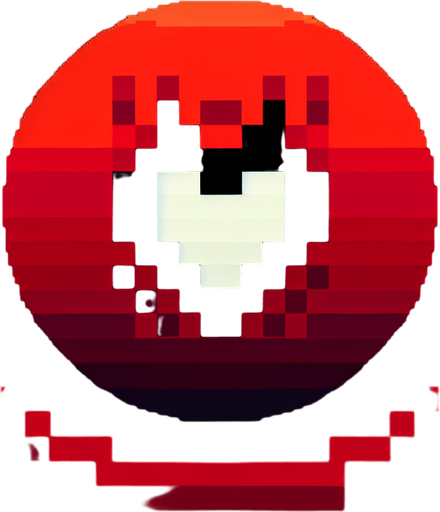 red pixel circle with black background and hearth on middle.
Single Game Texture. In-Game asset. 2d. Blank background. High contrast. No shadows.