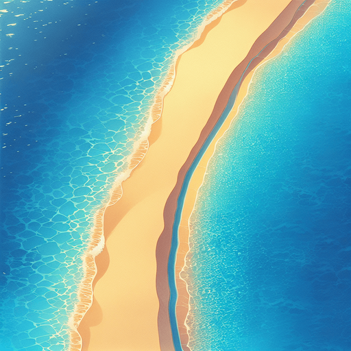 gap sea water beach and sand top down anime style.