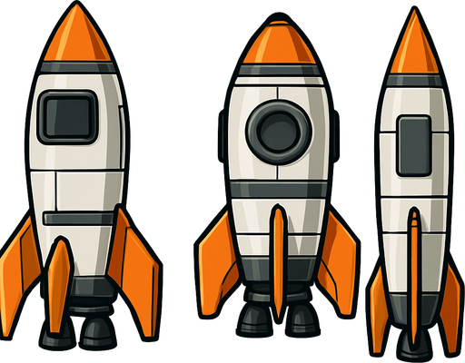Create si-fi realistic rocket with  3D views. In-Game asset. 2d. High contrast. No shadows. In-Game asset. 2d. High contrast. No shadows.
In-Game asset.  2d.  High contrast.  No shadows