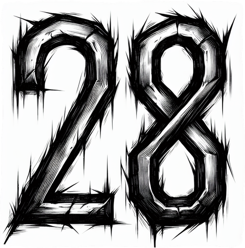 the number 28 written in black, make the numbers eerie.
Single Game Texture. In-Game asset. 2d. Blank background. High contrast. No shadows.