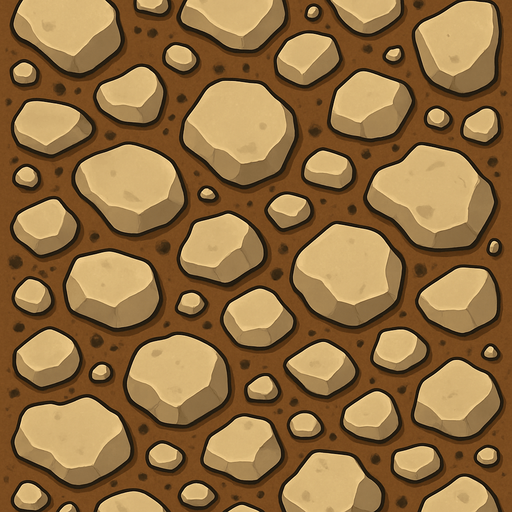 Tierras con piedras, ocupar toda la imagen, visto desde arriba.
In-Game asset.  2d.  High contrast.  No shadows