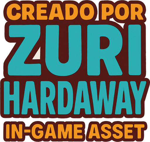 unas letras que digan : creado por ZURI HARDAWAY.
In-Game asset.  2d.  High contrast.  No shadows