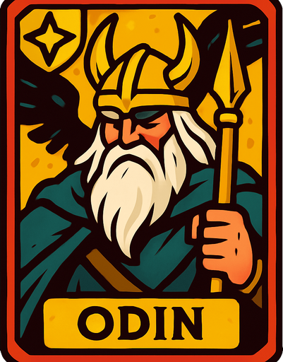 odin god card.
In-Game asset.  2d.  High contrast.  No shadows