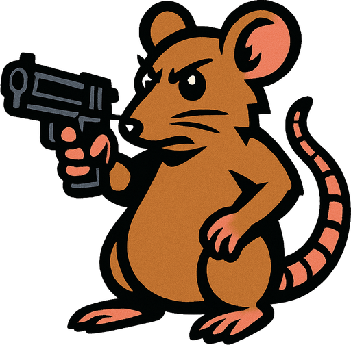 Rata con pistola.
In-Game asset.  2d.  High contrast.  No shadows