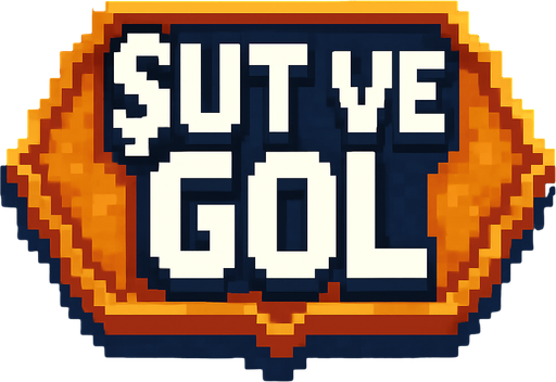 fancy pixelart title have shadow and white letters. text is  "ŞUT ve GOL".
In-Game asset.  2d.  High contrast.  No shadows