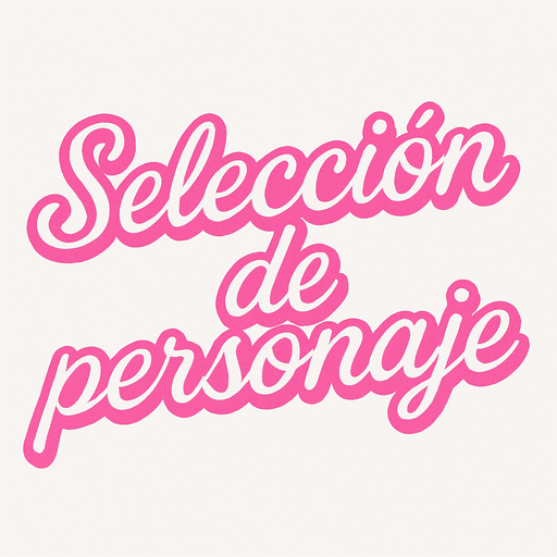 letras de color rosa que dicen seleccion de personaje en cursiva y con contorno blanco
