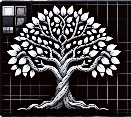 Tree.
Single Game Texture.  In-Game asset.  2d.  Blank background.  High contrast.  No shadows
