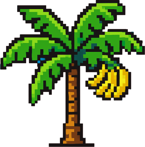 8 bit banana tree.
In-Game asset.  2d.  High contrast.  No shadows
