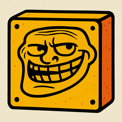 Make it with same shape but a meme drawing on block.
In-Game asset.  2d.  High contrast.  No shadows