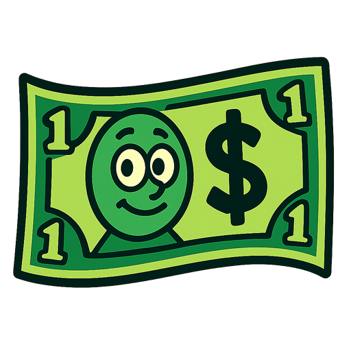 cartoonish dollar bill.
In-Game asset.  2d.  High contrast.  No shadows