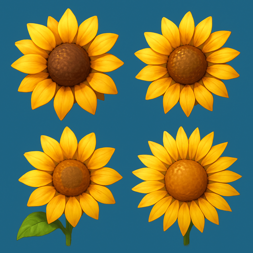 Pack of different sunflower, painted 3D sunflower, without black lines around it!
In-Game asset.  High contrast.  No shadows. 3D