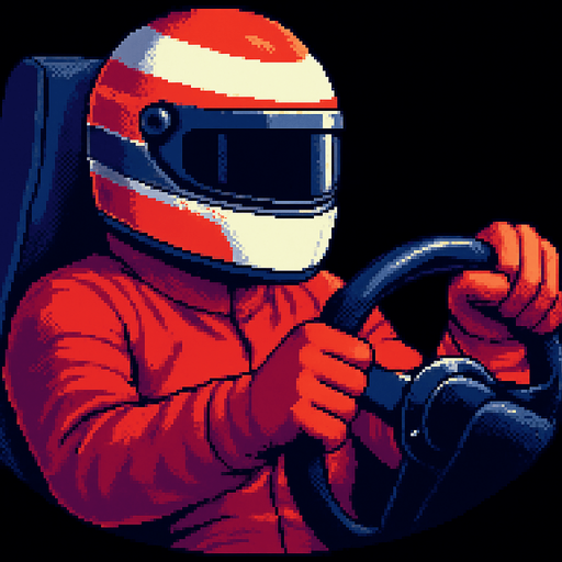 He wear formula1 helmet and red clothing and the seat is little bit longer
