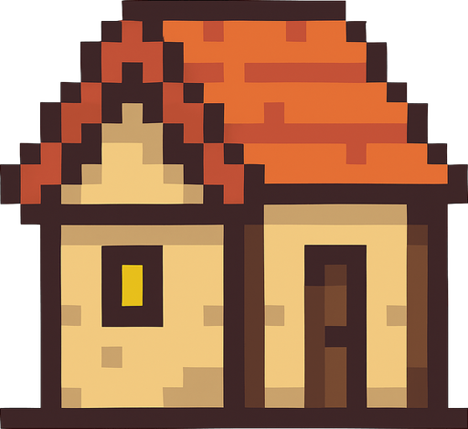 Viliger house pixel art.
In-Game asset.  2d.  High contrast.  No shadows