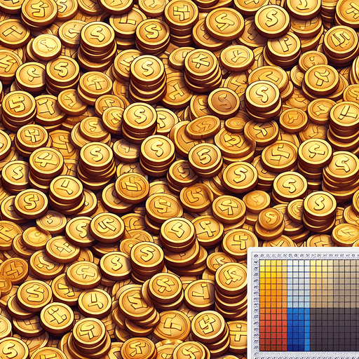 Coins.
Single Game Texture. In-Game asset. 2d. Blank background. High contrast. No shadows.