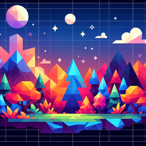 low poly vibrant background.
Single Game Texture.  In-Game asset.  2d.  Blank background.  High contrast.  No shadows