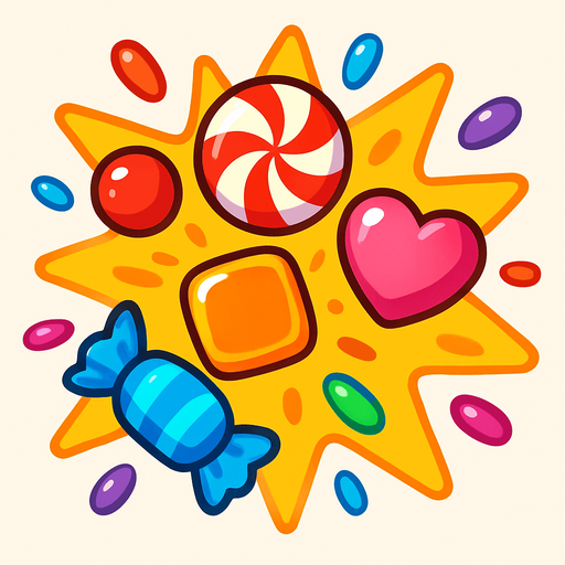 candy explosion.
In-Game asset.  2d.  High contrast.  No shadows