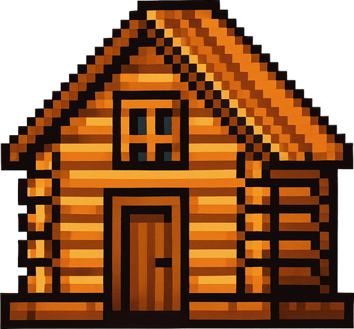 casa de madera de pixeles.
In-Game asset.  2d.  High contrast.  No shadows. casa de madera