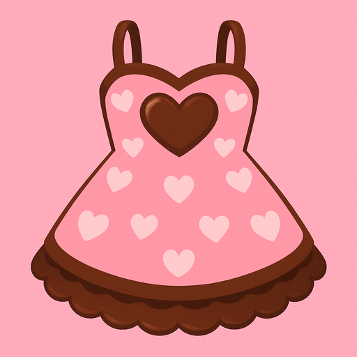 cute pink heart chocolate design dress top view..
In-Game asset.  2d.  High contrast.  No shadows