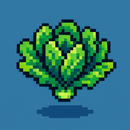Una planta de lechuga en pixel art en el aire.
In-Game asset.  2d.  High contrast.  No shadows
