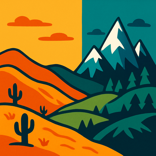 from desert to mountain.
In-Game asset.  2d.  High contrast.  No shadows